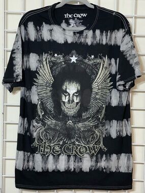 The Crow Black & White Tie-Dye Winged Skull Graphic Tee Size Large New No Tag